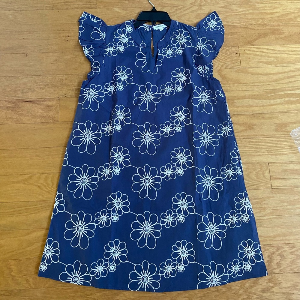 Navy Embroidered Floral Dress